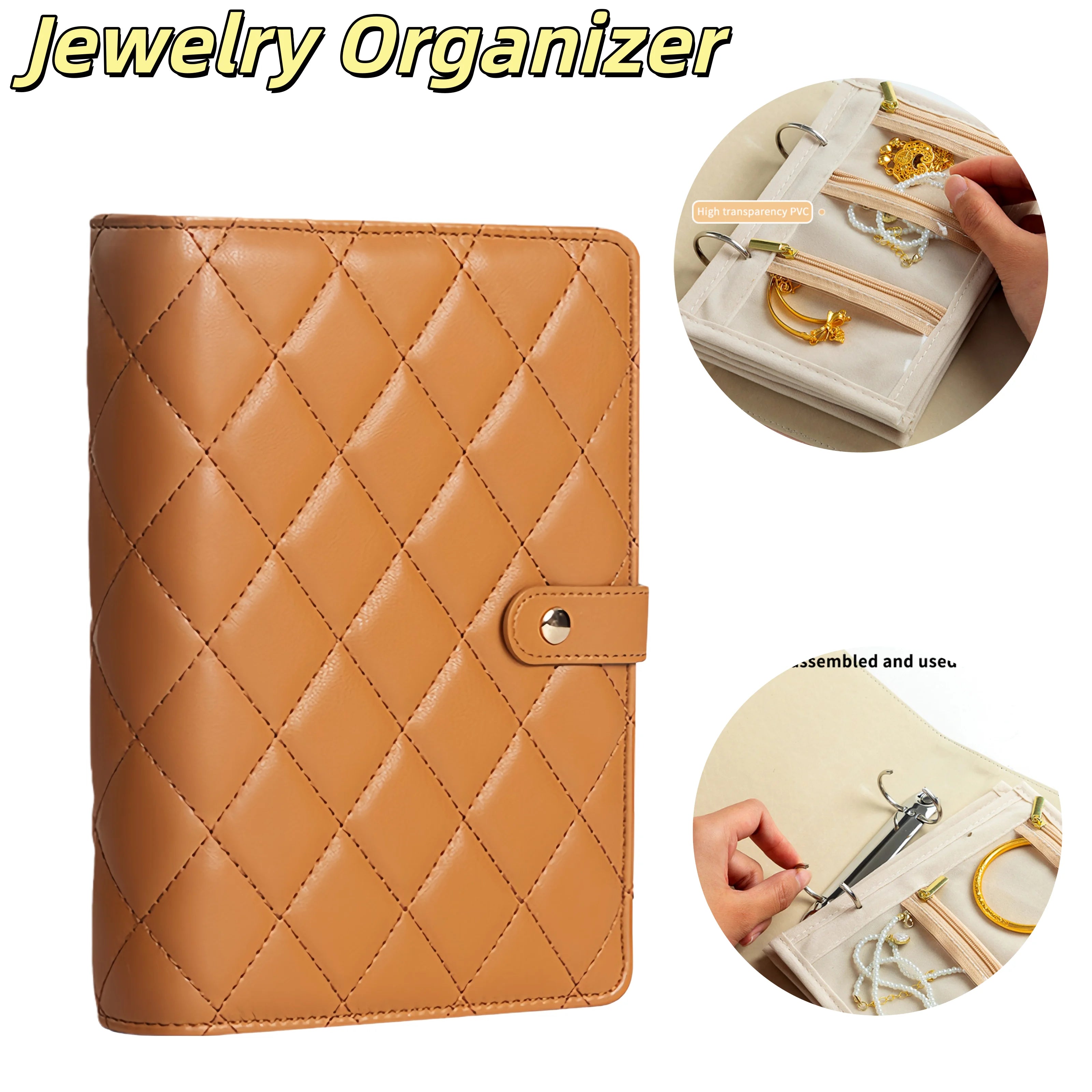 Waffle Pattern Jewelry Organizer PU Leather Anti Tarnish Storage Pouch with Multiple Compartments for Travel