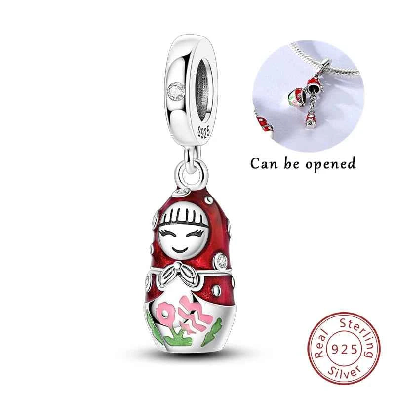 New 925 Sterling Silver Red Polka Dot Doll Charms Pendants Fit Original 925 Bracelet Necklace Fine DIY Birthday Jewelry