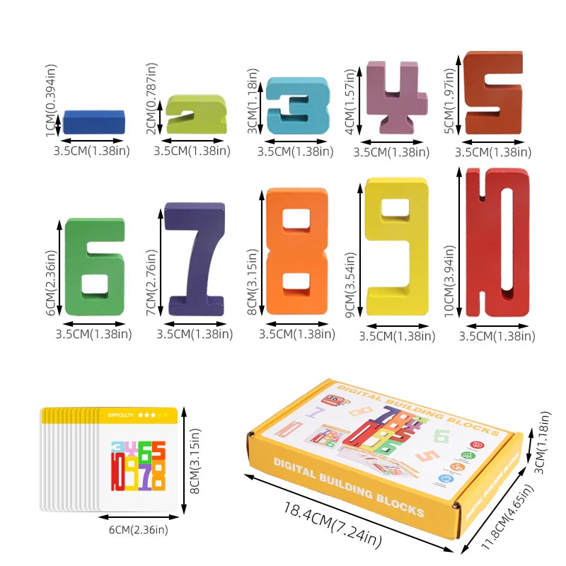 Wooden Digital Building Blocks, Number Stacking Blocks, 15pcs Double-Sided Cards, Children's Educational Toy For Math Learning