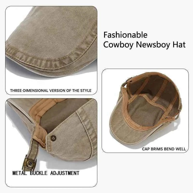 Spring Summer Vintage Cotton Beret Men Women Fashion Flat Visor Cap Casual Berets Retro Newsboy Hat Unisex Adjustable Sun Hats