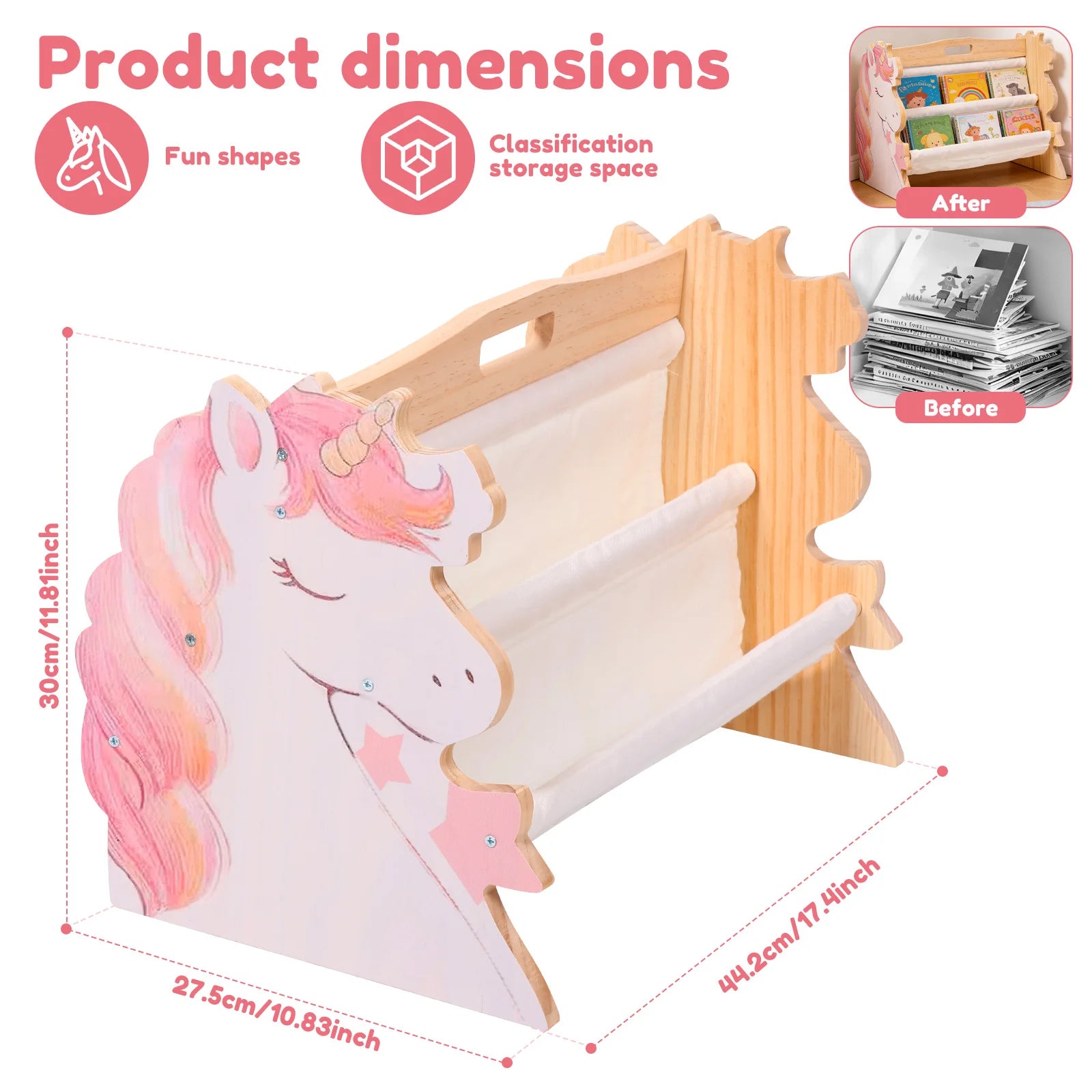2 Tier Baby Bookshelf Double Sided Storage Montessori Wood Book Rack for Baby Nursery Room Playroom Classroom and Bedroom Decor