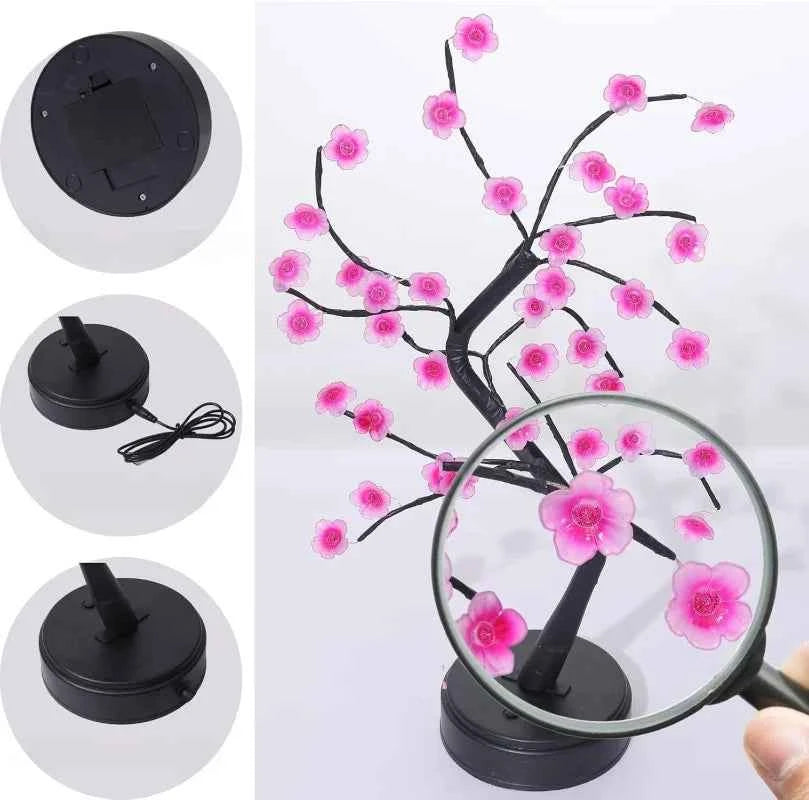 Table Tree Night Light USB/Battery Powered Touch Switch Artificial Bonsai Cherry Blossom Desktop Tree LED Lamp Light Decoration