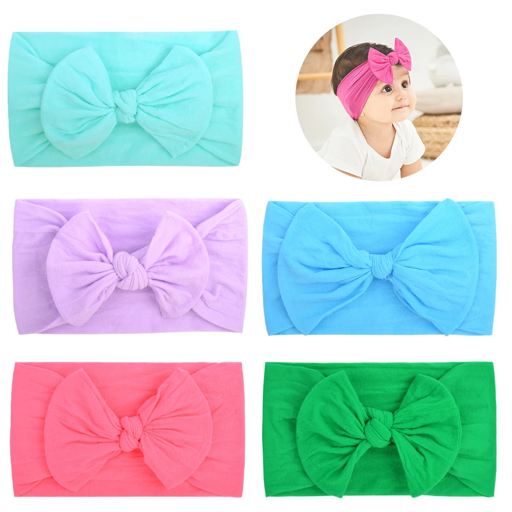 5Pcs Cute Bows Baby Headband Soft Elastic Baby Girl Hair Bands For Newborn Infant Turban Headwear Baby Hair Accessories