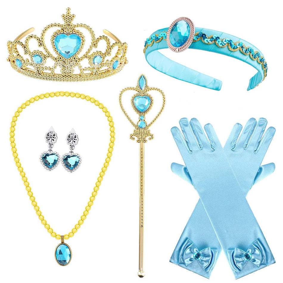 Girl Princess Costume Accessories Gloves Wand Crown Jewelry Set Princess Wig Braid Princess Dress Costume Cosplay Accessories