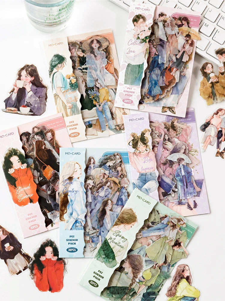 Yoofun 30pcs/lot Cute Girl's Happy Life Character Journaling Sticker Material Scrapbooking Planner Diary  Decor Labels