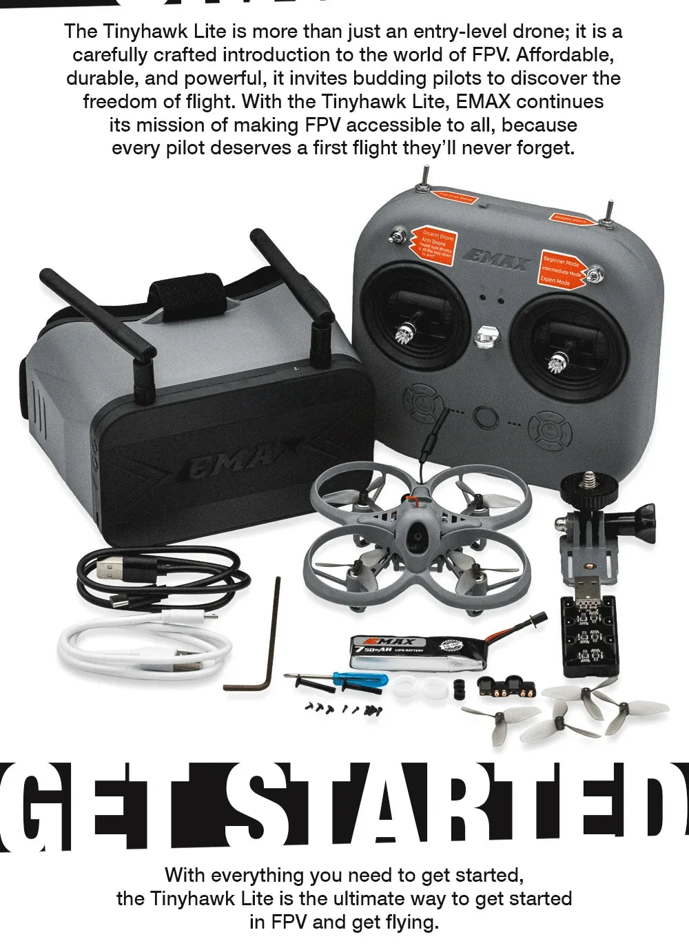 Emax USA Official Tinyhawk Lite BNF RTF FPV Racing Drone 75mm 0806 Motor Nano 3 Camera 25mW/100mW/400mW RC Quadcopter 2.4G ELRS