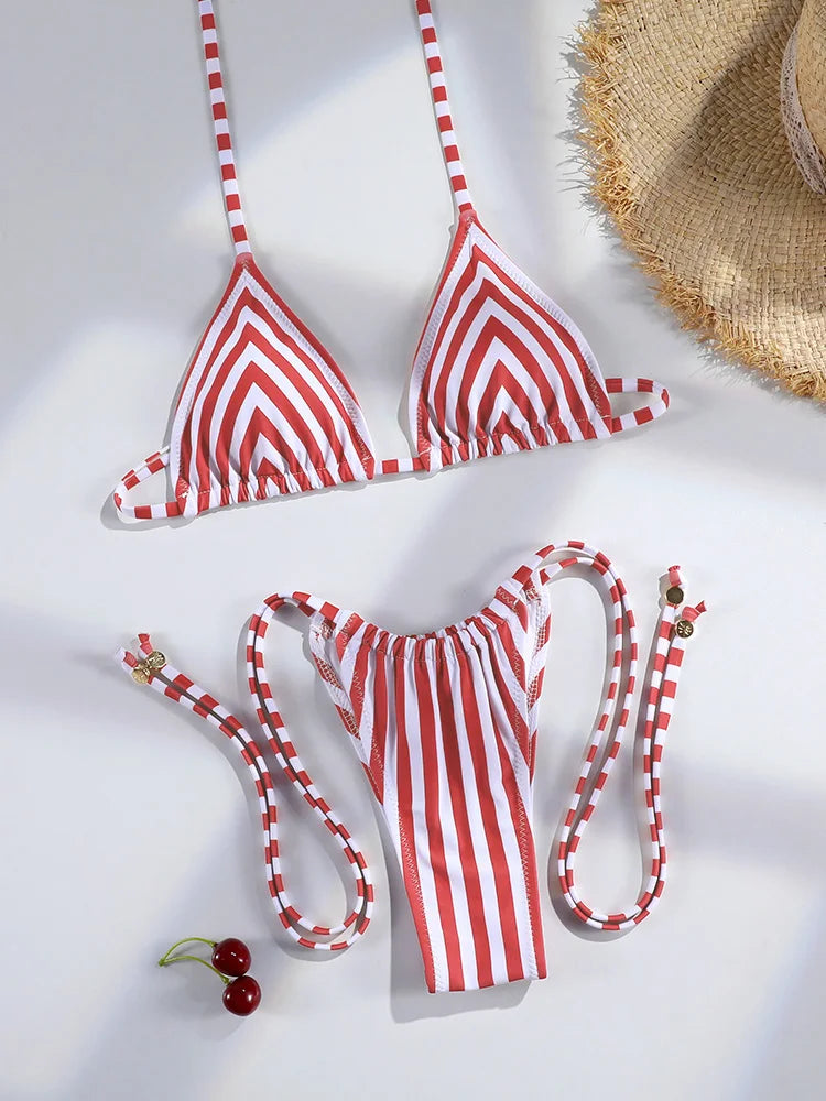 Sexy Bikinis Micro Thongs Swimsuit Women Bathing Suit Rings Biquini Bandage Beachwear Print Swimwear Sexy Bikini Sets With Chain
