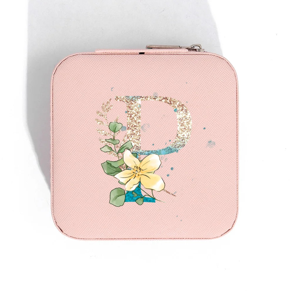 A-Z Alphabet Print Pink Travel Jewelry Organizer with Zipper Closure and Fabric Lining