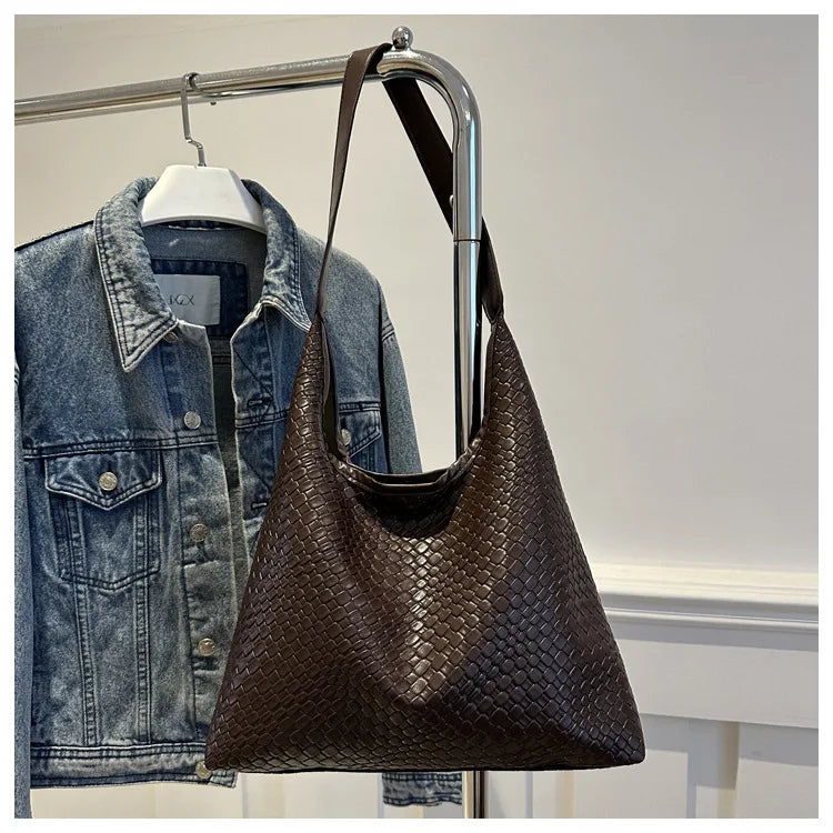 Women's Retro Artificial Leather Woven Pattern Shoulder Bag,Large Capacity Tote Bag,Casual Armpit Bag, Large Tote Bag,Daily Work