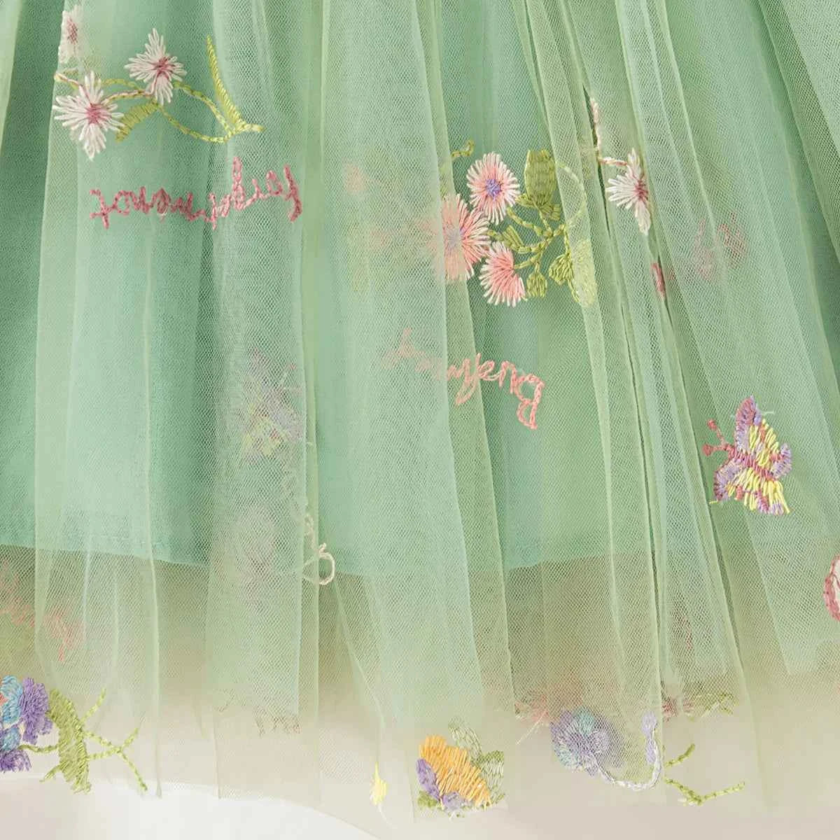 Summer New Girls' Dress Halter Small Flying Sleeve Embroidery Pattern Wings Sweet Princess Dress Mesh Princess Dress