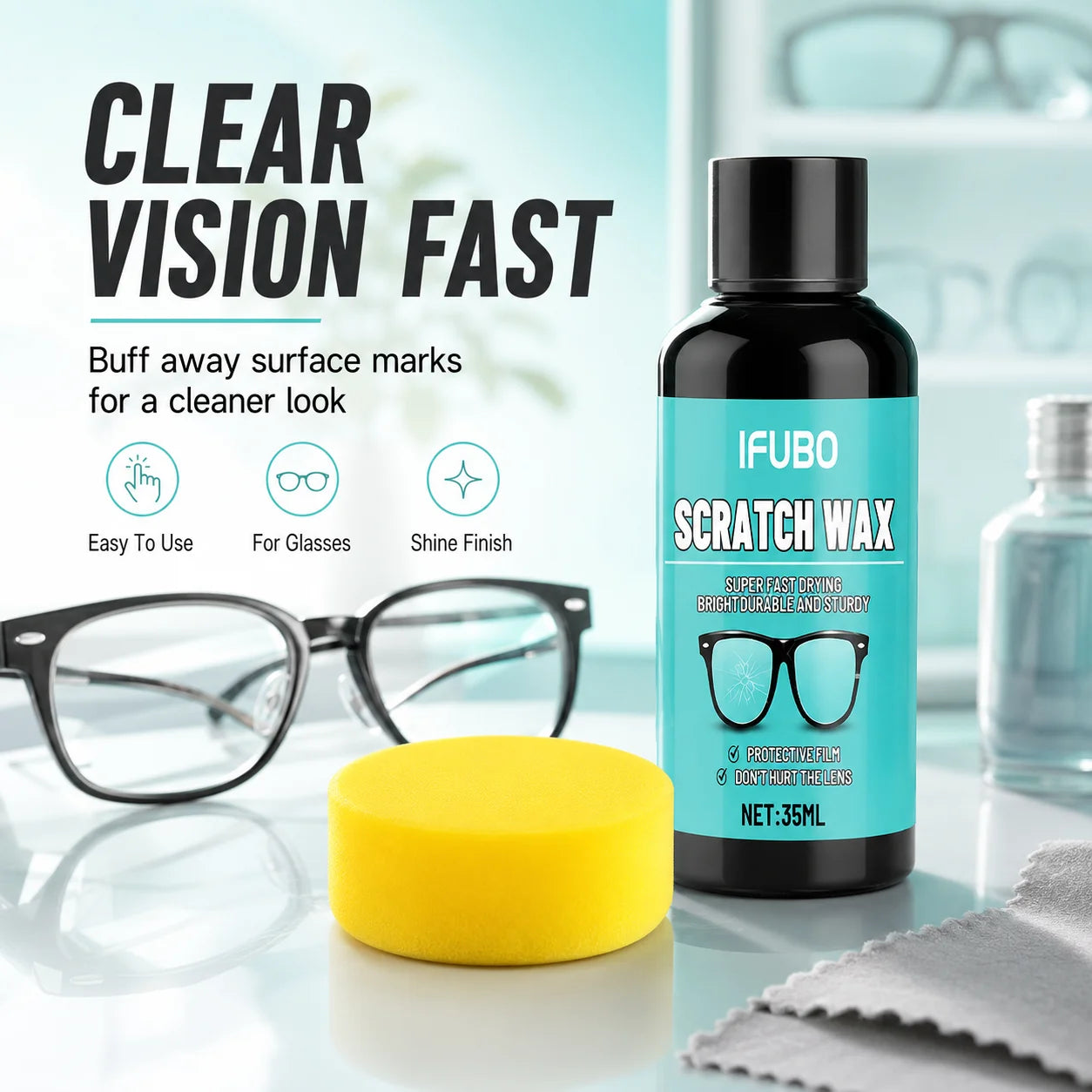Eyeglass Scratch Repair CreamEyeglass Lens and Frame Scratch Polish, Lens Scratch Polishing, Buffing, Suitable for Minor Scratch