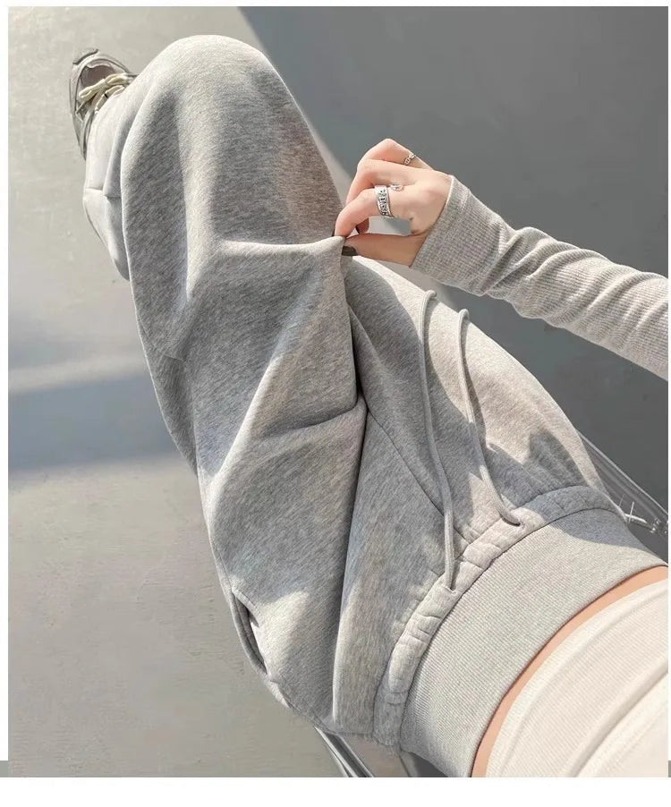 Women's Gray Sports High Waist Hanging Loose Slimming Straight Leg Wide Leg Pants American Sweatpants