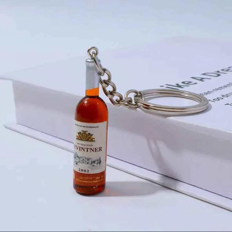 9 Style Wine Bottle Keychain Miniature Alcohol Keyring Cute Novelty Bag Charm Wine Lovers Gift Adult Party Favors Small Pendant