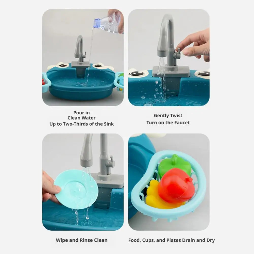 Kids Kitchen Sink Toys Electric Dishwasher Playing Toy with Running Water Pretend Play Food Fishing Toy Role Playing Girls Gift