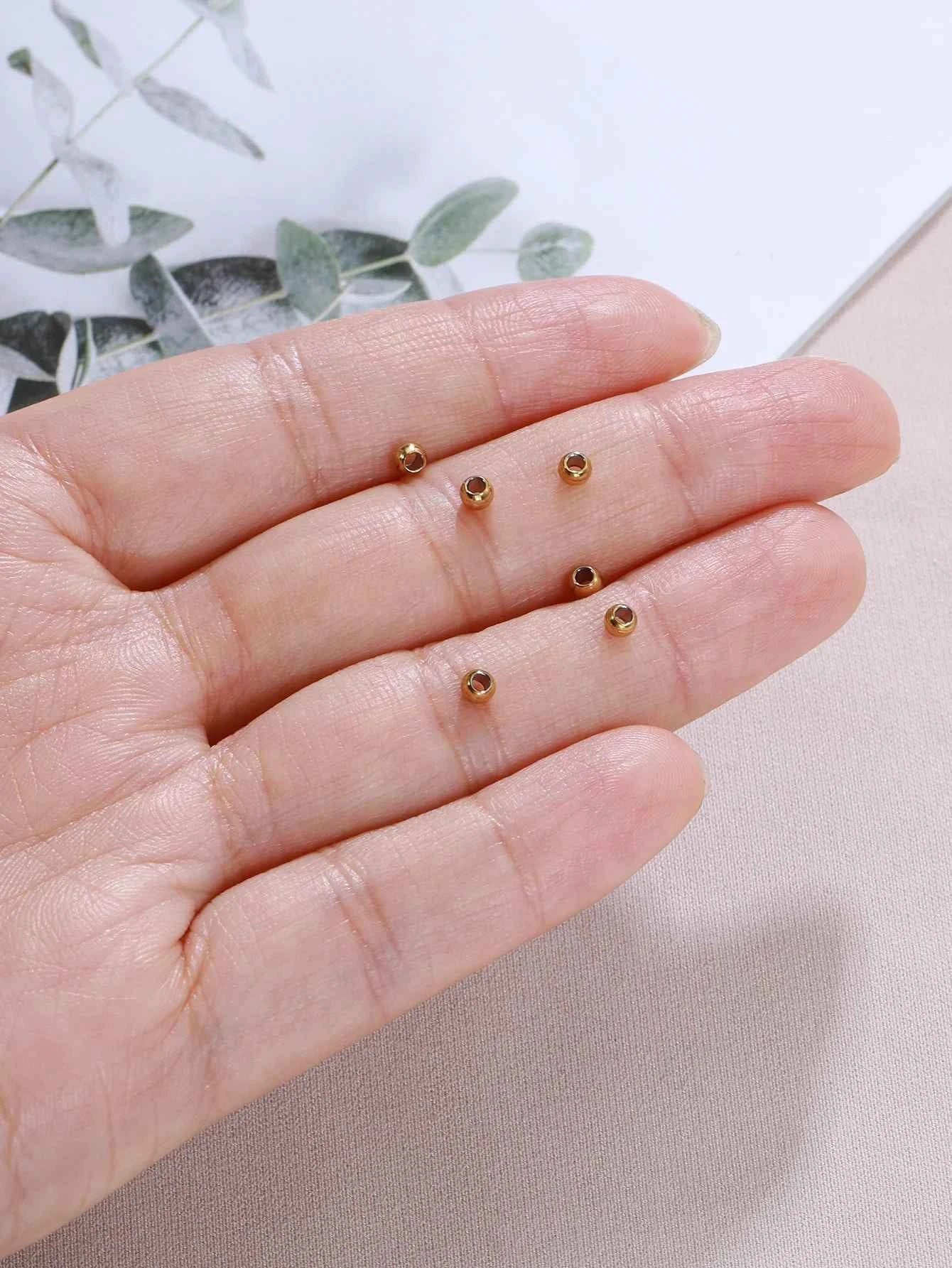 100pcs Stainless Steel Round Spacer Beads Loose Bead For DIY Bracelets Necklace Beads Jewelry Making Charms