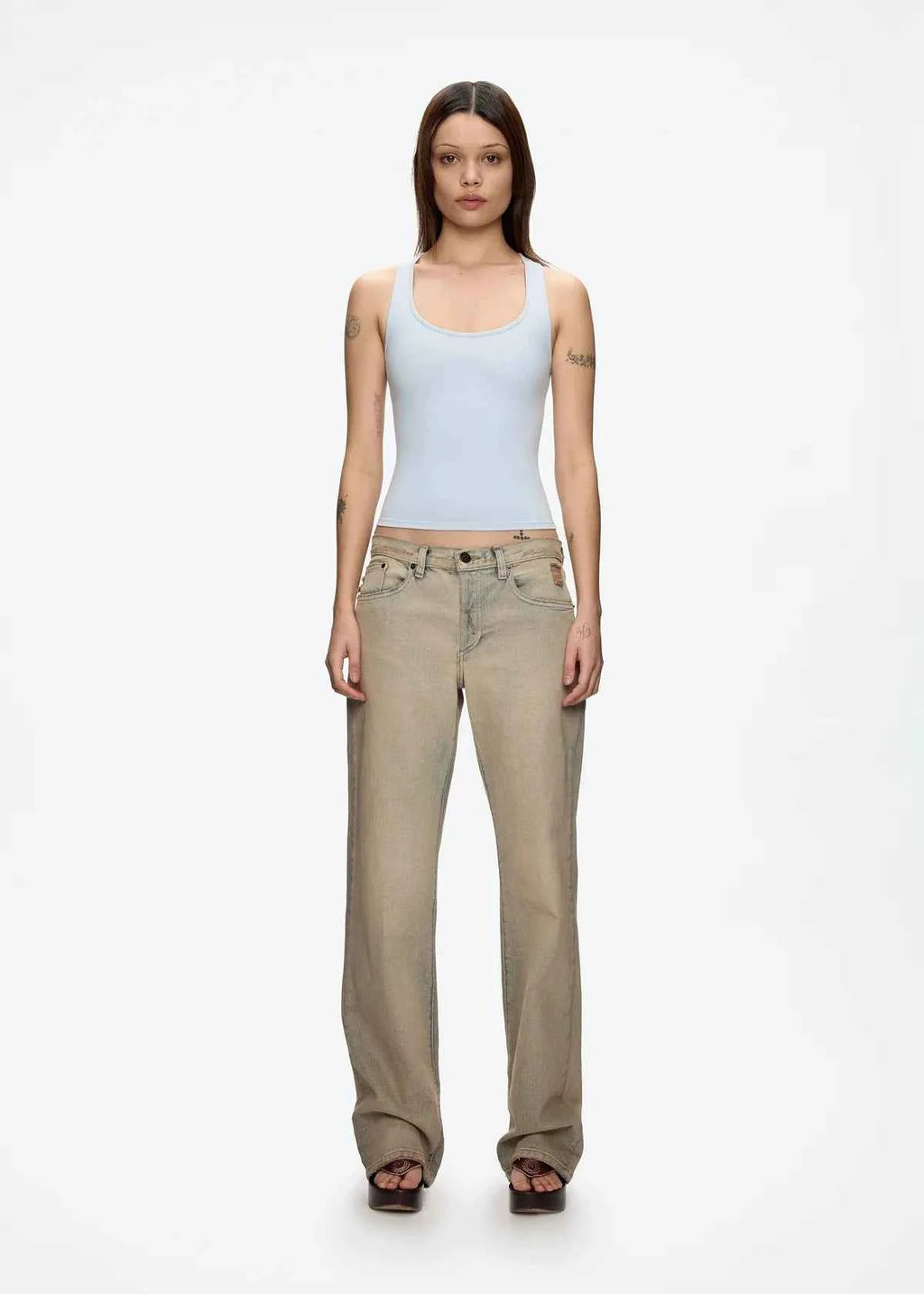 Tank Classic X-shaped Backless Baby Blue and Misty Gray Multi-color Comfortable Elastic Waist Tight Fit Backless Top