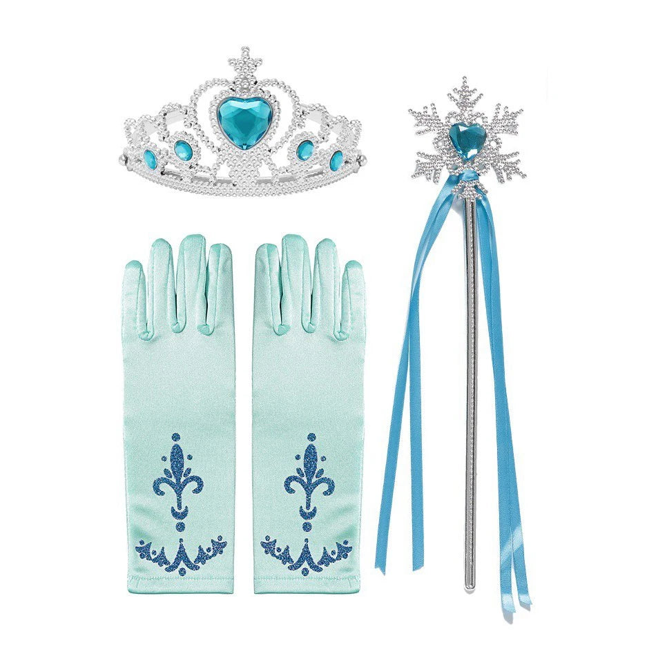 Girl Princess Costume Accessories Gloves Wand Crown Jewelry Set Princess Wig Braid Princess Dress Costume Cosplay Accessories
