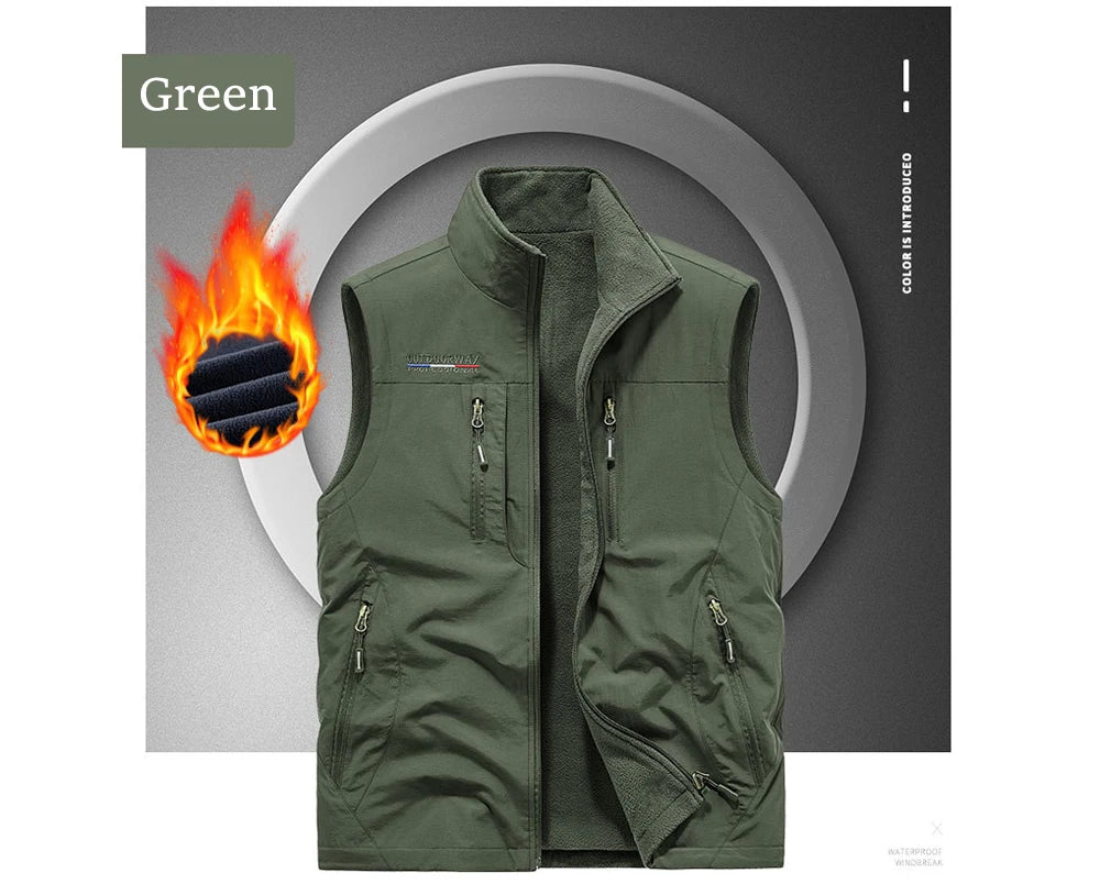 Winter Men's Multi-pocket Vests Casual Outdoor Fleece Fishing Vest for Men Warm Photographic Tooling Sleeveless Jackets Clothing