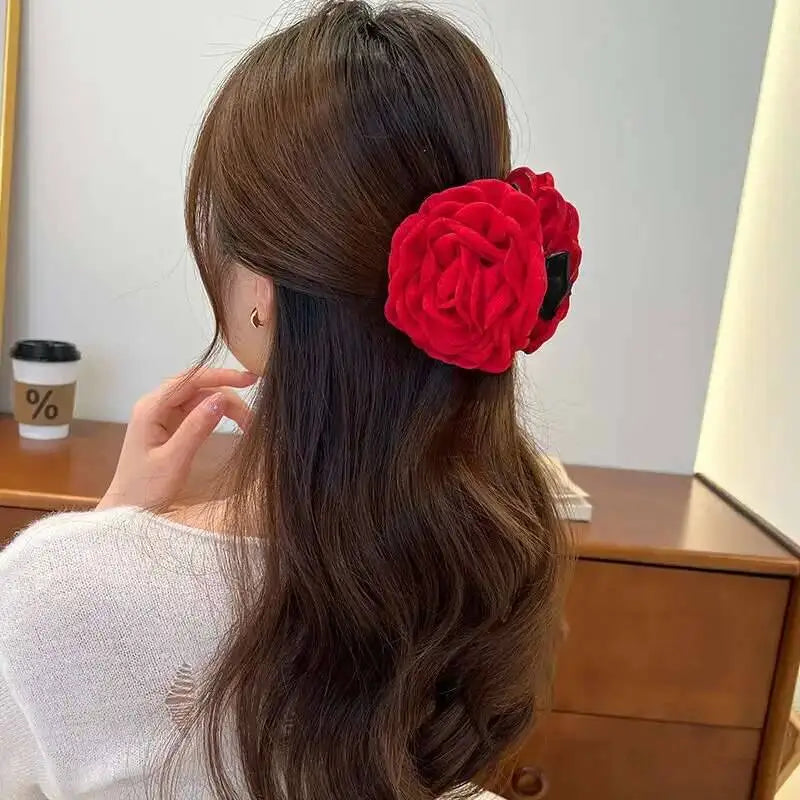 9cm Large Flower Hair Barrettes French Crab Claw For Women Hair Accessories Korean Back Of Head Shark Clip Girls Gifts