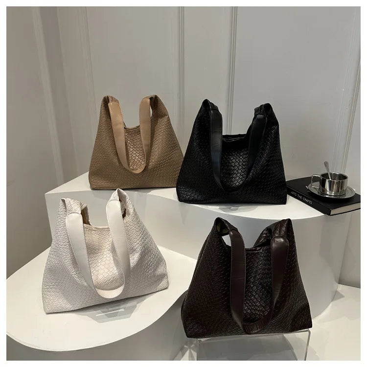 Women's Retro Artificial Leather Woven Pattern Shoulder Bag,Large Capacity Tote Bag,Casual Armpit Bag, Large Tote Bag,Daily Work