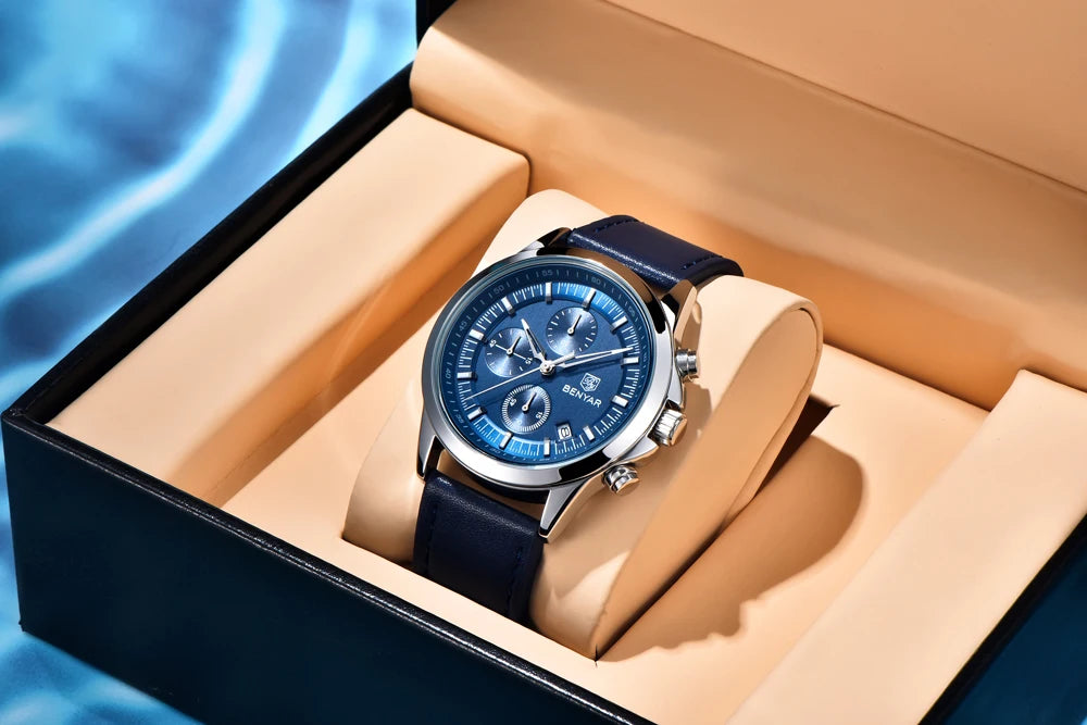 BENYAR Men's Watches Luxury Quartz Wristwatches Chronograph Watch Men Gifts Waterproof Stainless Steel Clock Reloj Hombre 2025