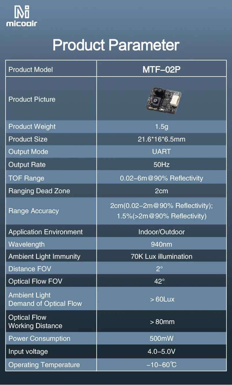 MicoAir MTF-02P AUTO/  MTF-02 AUTO Optical Flow & Range Sensor  Compatible AUTO