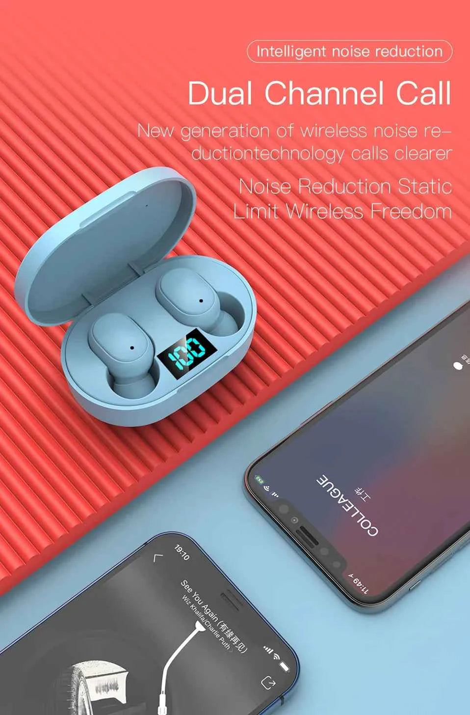 E6S Wireless Bluetooth Headphones with LED Display Deep Bass Stereo Ear Buds with Mic  Wireless Earbuds
