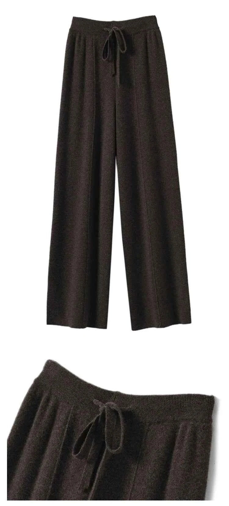 Women's High waisted warm knit wide leg straight leg pants for women, solid color loose wide leg pants