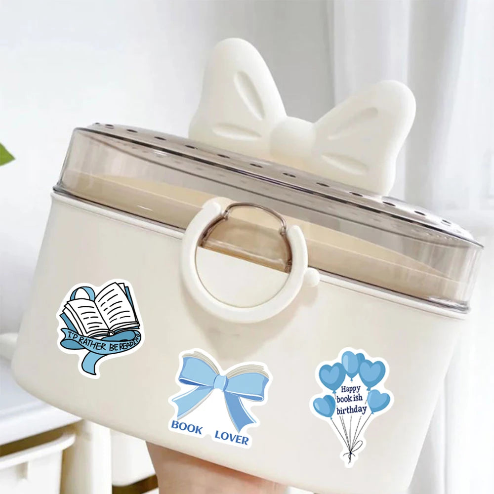 50pcs blue bookish series cartoon graffiti stickers, decorate computers, skateboards, helmets, waterproof stickers