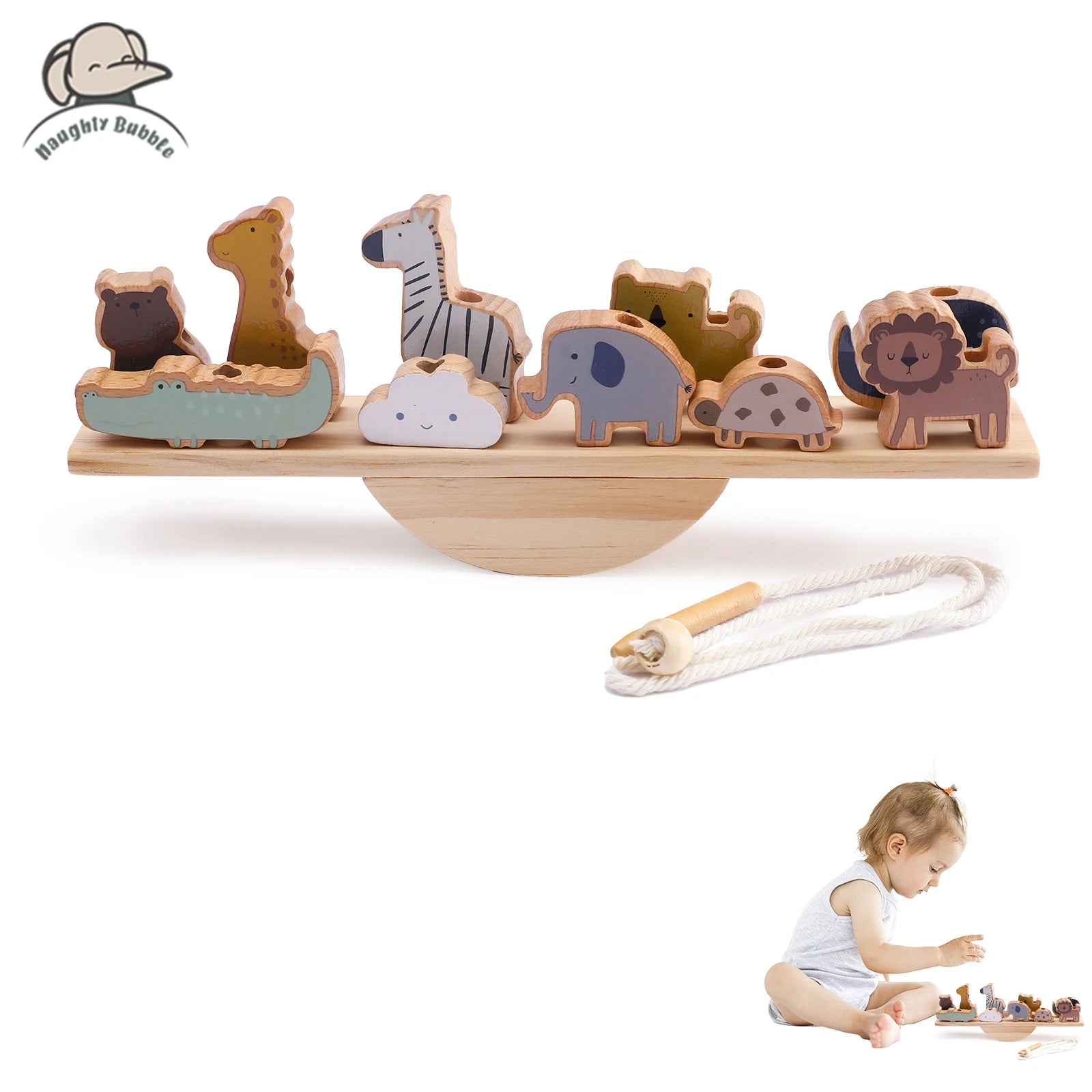 Baby Threading Toy Outer Space Wooden Seesaw Toy Blocks Board Games Montessori Hands-on Ability Educational Children Blocks Gift