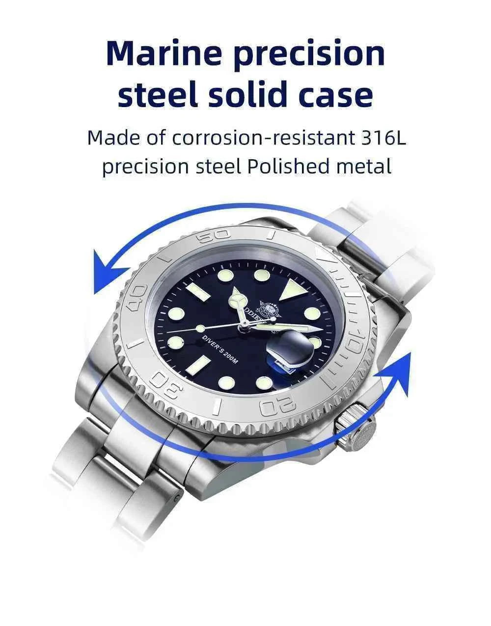 ADDIESDIVE New Luxury Men's Watch Stainless Steel BGW9 Super Luminous Quartz Men's Watch Diver 200m Men Analog Watches MY-H3C