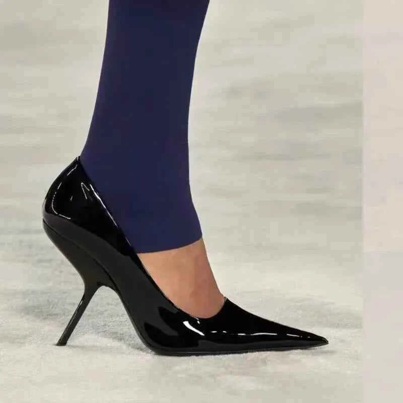 2026 New Style Women's High Heels Shoes Patent leather Pointed Toe Solid Color Night Club Party Shoes Femme Summer Half Slippers