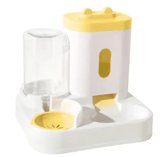 YELLOW Color Cat Water Fountain Bowl with Food Dish – 2-in-1 Feeder
