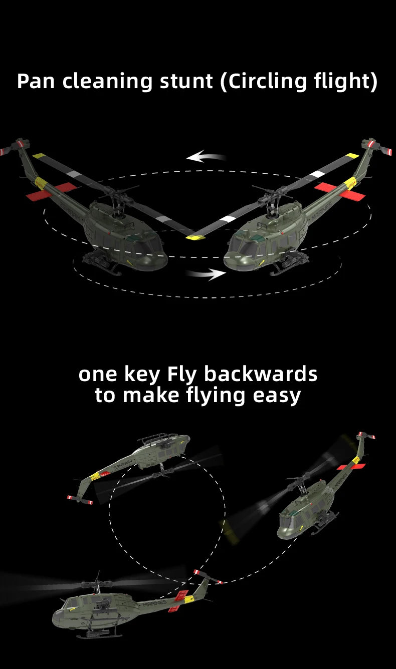 RC ERA C032 UH1 Huey Weathered Marine 6ch RC Helicopter with Optical Flow TOF Auto Stabilized Remote Control Hobby Toys for Boy
