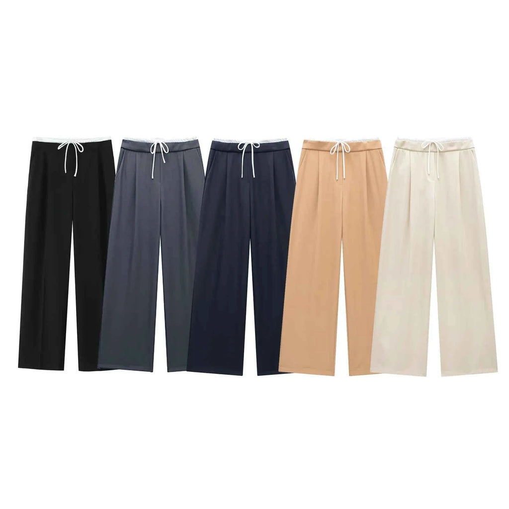 MUJER 2025 Wide Leg Pants for Women High Waist Baggy Pants Woman Summer Pleated Loose Pants Women Streetwear Tied Woman Trousers