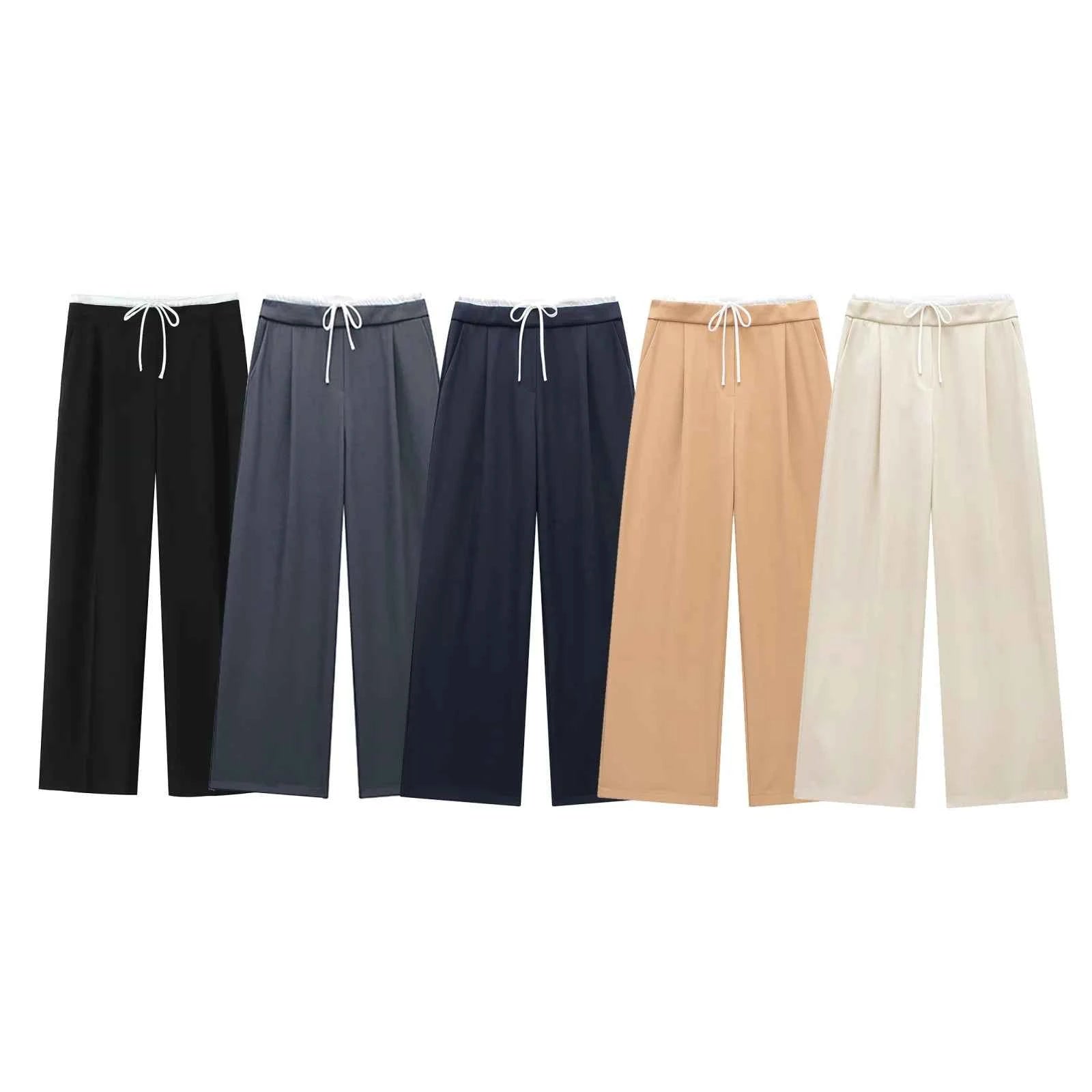 MUJER 2025 Wide Leg Pants for Women High Waist Baggy Pants Woman Summer Pleated Loose Pants Women Streetwear Tied Woman Trousers