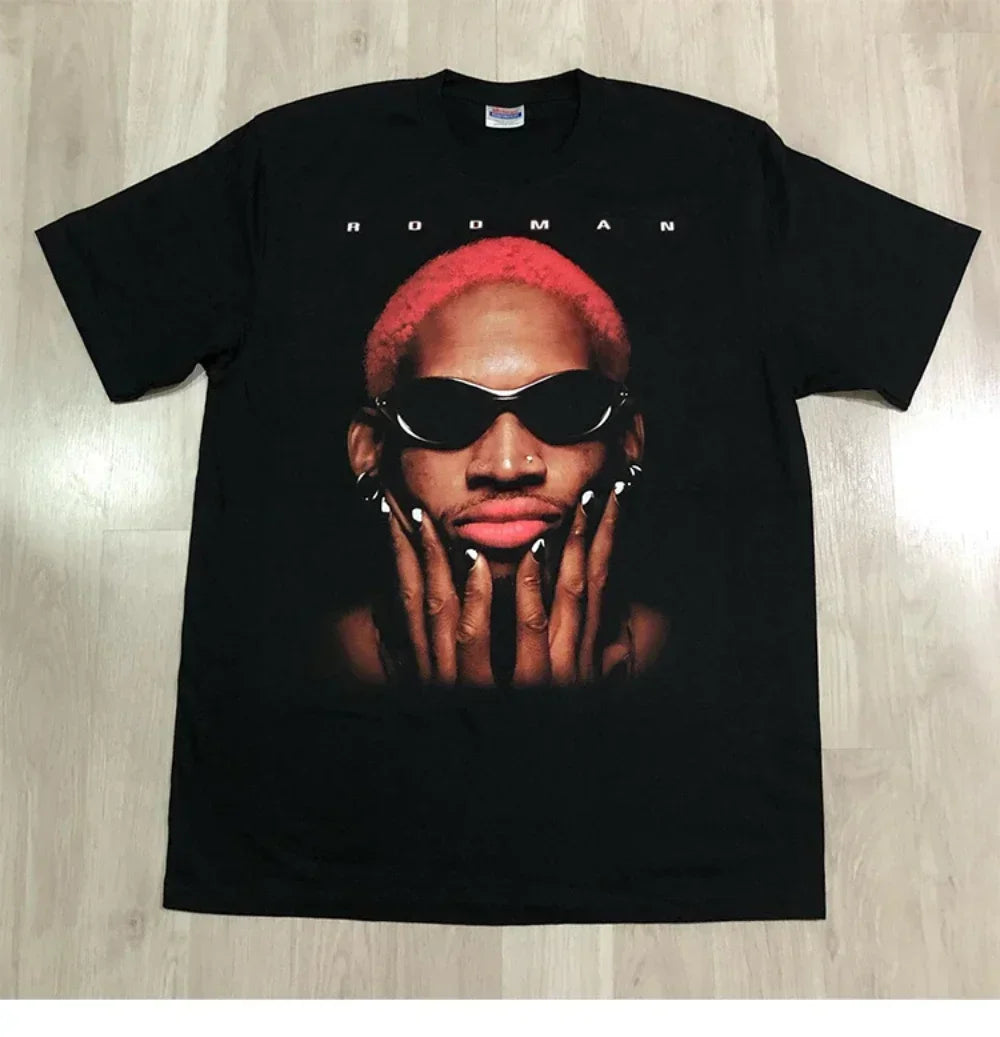 Fashion Men Women T-shirt Rodman American Street Big Head Crew Neck Short Sleeve Cotton T-Shirt Loose Street Wear Tops Clothing