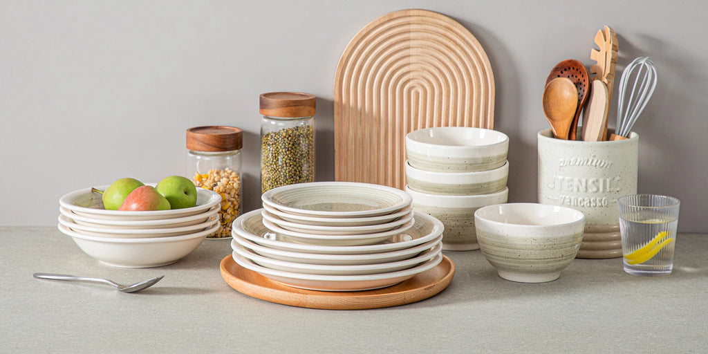 VANCASSO ORI 16/32 Piece  Stoneware Tableware Set with Dinner/Dessert Plate Cereal/Pasta Bowl  for 4/8 person 4 color Optional