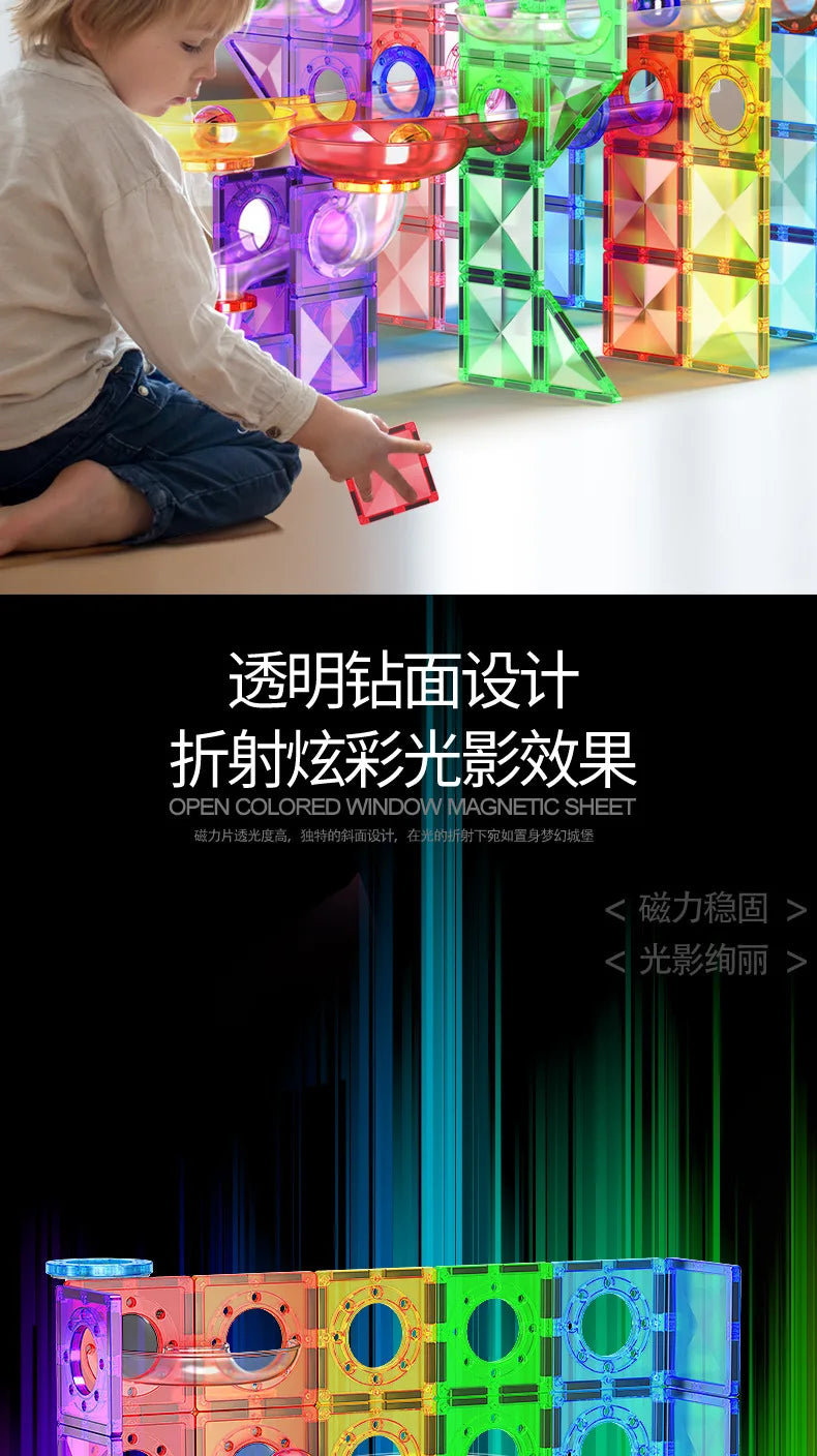 Magnetic Sheet Building Blocks Set Diamond Surface Color Window Educational Assembly Bricks Kid Concentration Training Toy Gift