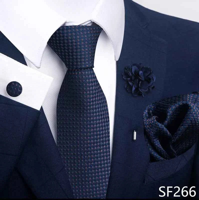 Luxury Mens Ties Floral Black Gold Ties Paisley NeckTie Pocket Square Cufflinks Brooch Set Men's Wedding Party Tie