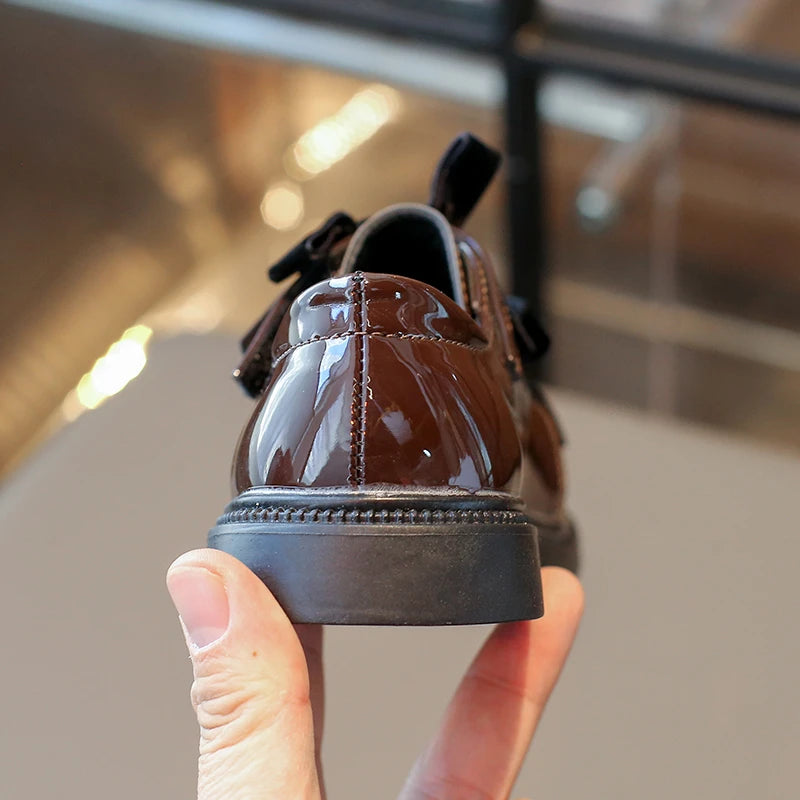 Chic Girls Black Mary Jane Shoes with Double Bowknot Spring Autumn Kids Princess Leather Shoe Fashion Causal Children Flat Shoes
