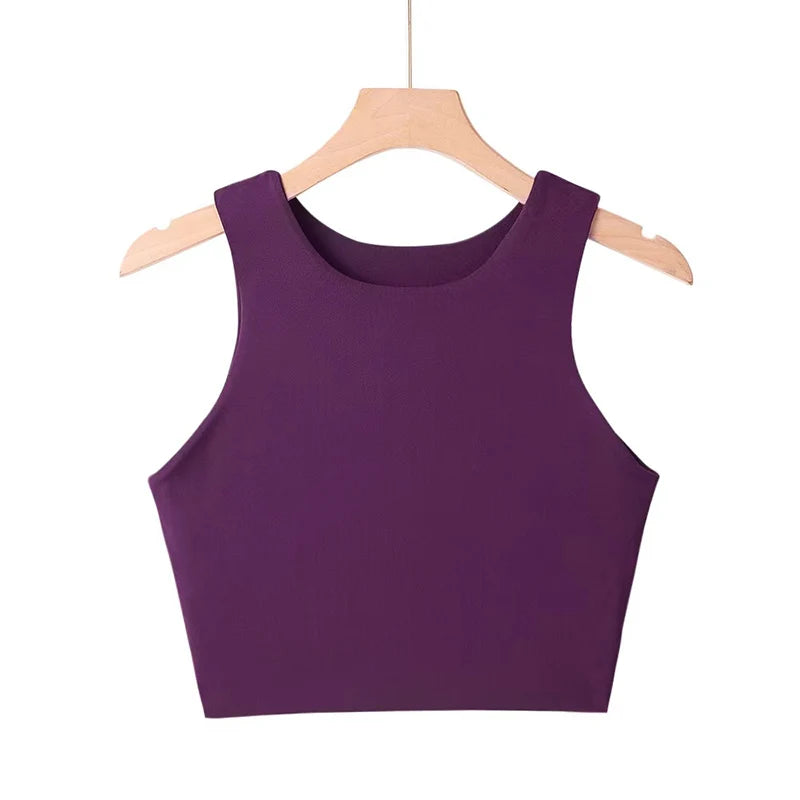 2024 Summer Fashion Women Sexy Slim Tops O-neck Sleeveless Double Nylon Ladies Good Quality Tank Tops 6 Colors