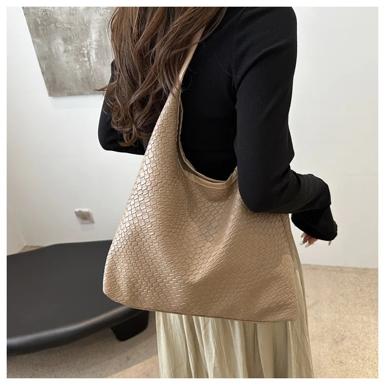 Women's Retro Artificial Leather Woven Pattern Shoulder Bag,Large Capacity Tote Bag,Casual Armpit Bag, Large Tote Bag,Daily Work