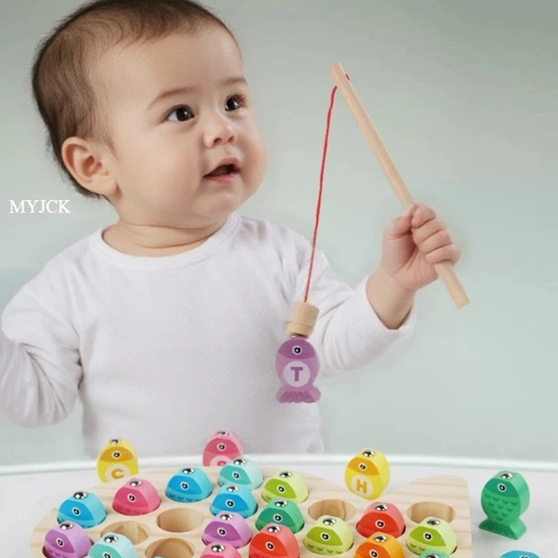 Kids Wooden Fishing Game Toy Gifts Early Education Alphabet Numeric Cognitive Toys Children Interactive Games Toys for Gifts