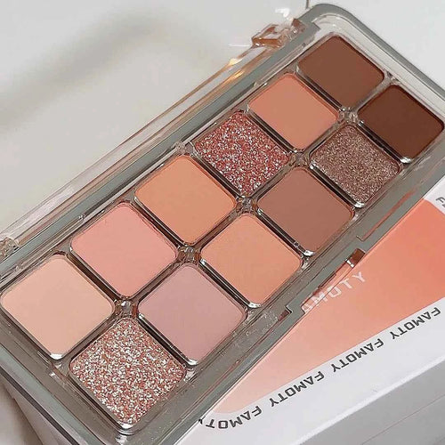12-Color Low Saturation Matte Eyeshadow Palette Tea Apricot Earth Tones Long Lasting All-Matte Eye Makeup for Daily Use