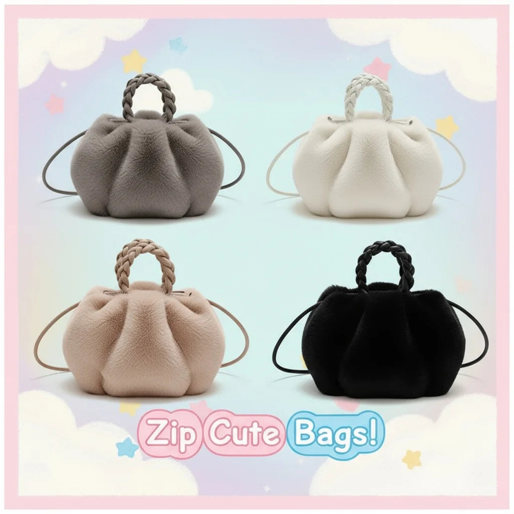Autumn and winter versatile simple solid color portable hair bag women's autumn and winter new pleated cloud bag high-end plush