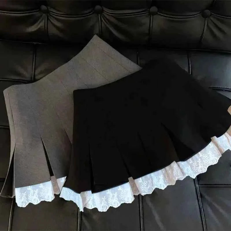 Flume edge lace skirt, fashionable and versatile pleated skirt, A-line skirt, new style