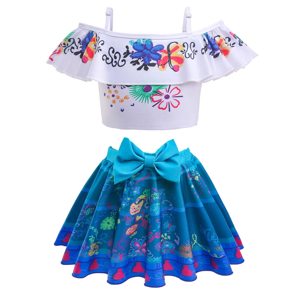 Encanto Mirabel Isabela Cosplay Carnival Costume Girls Swimsuit 2 Piece Sets Summer Swimwear Bikini Beach Party Set 3-10Yrs