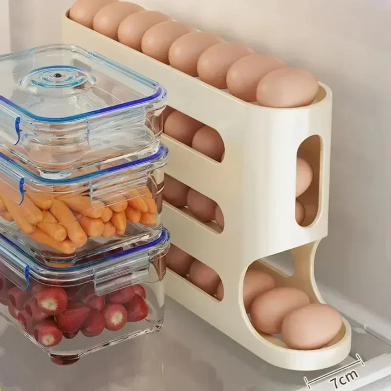 Egg Rack for Refrigerator-Space Saving, Large Capacity, Anti-Slip Open Top Egg Holder, Roll Down Container for Home, Dorm