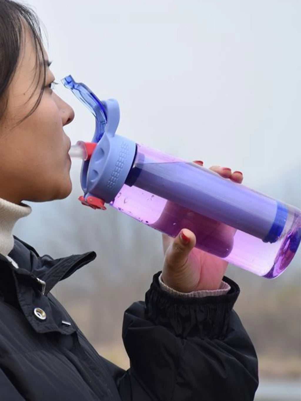 1pcs Water Filter Water Bottle, Lockable Cap, Free Water Purifying Bottle for Travel, Hiking, Camping Water Purification Straw,